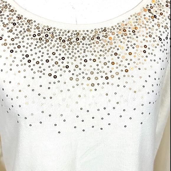 Tommy Bahama Silver Vista Ivory Embellished Sequins Cashmere Wool Sweater - med - Picture 5 of 12